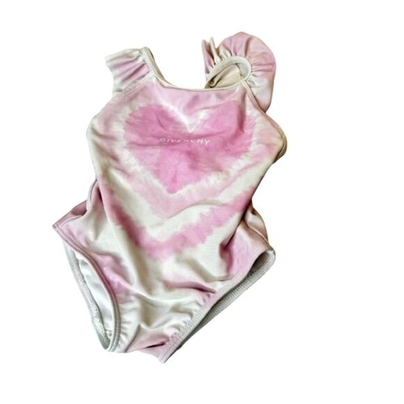 Givenchy Ruffle Strap One Piece Bathing Suit - White Pink Heart NWOT Size 6M - Picture 1 of 5